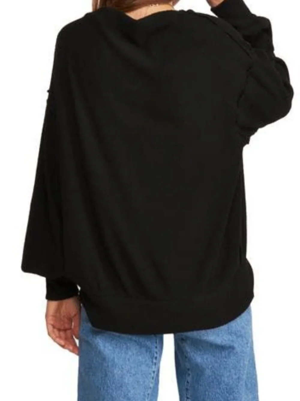 Free People Main Squeeze Hacci Oversized Black Ribbed Knit Size L
